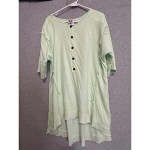 L&B Dress Womens S/M Green Rayon Button Front Swing Knee Length Casual Boho